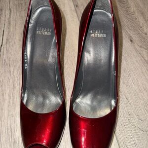 Stuart Weitzman Red Heels Metallic Pointed Toe